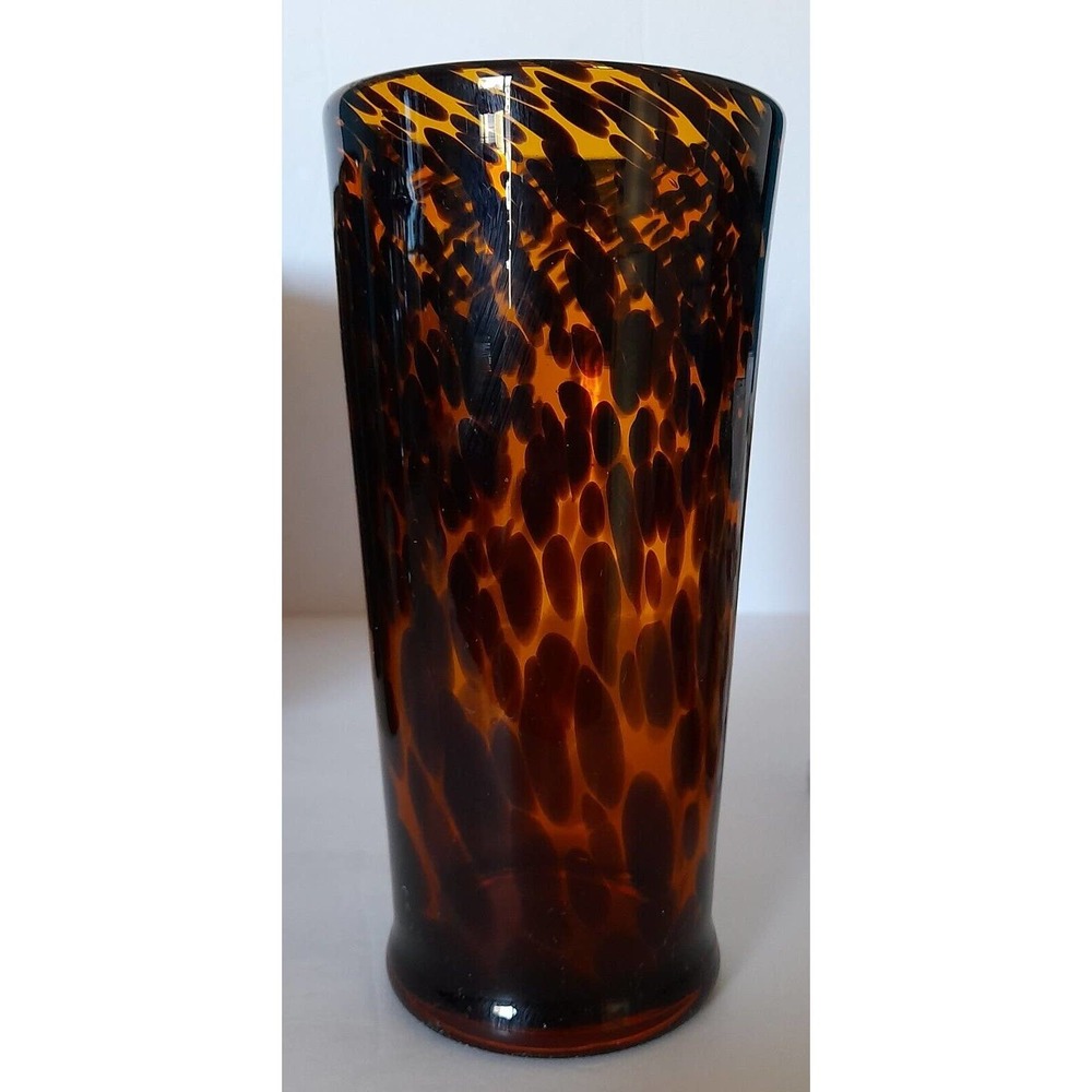 Vintage Italian Amber Tortoise Shell Handblown Art Glass 7' Glasses 8 Available